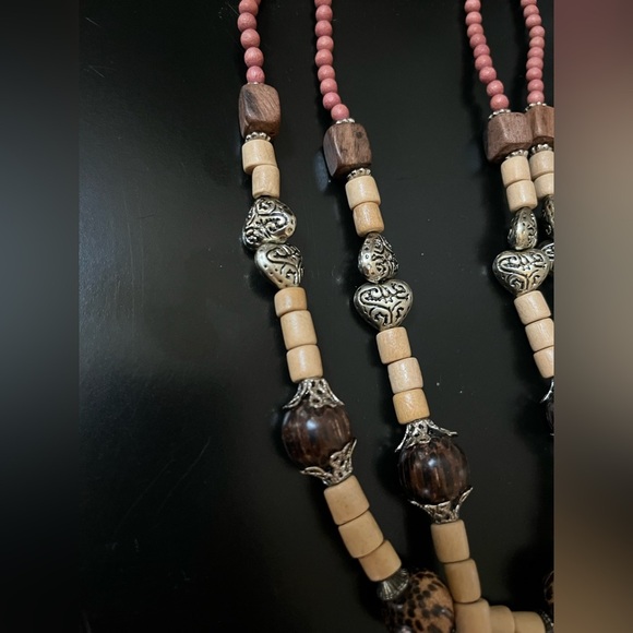Vintage Silver Brown beaded Necklace Adjustable Closure Bohemian - Picture 4 of 12